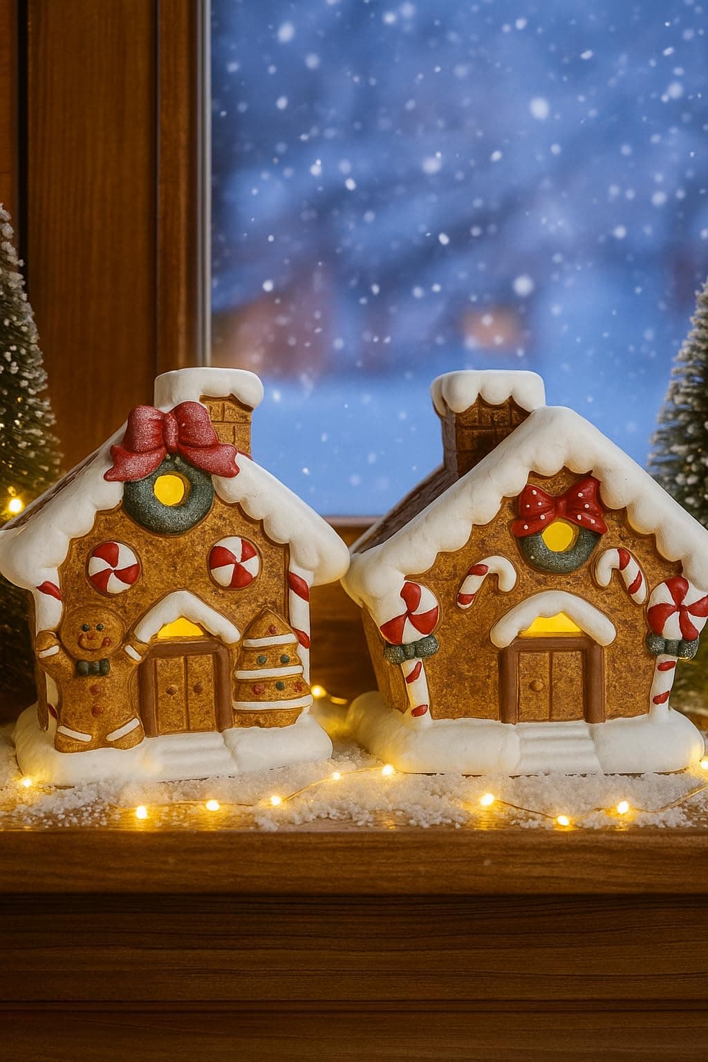 khevga Decorațiune Casa Turtă Dulce Crăciun cu LED Timer – Teracotă