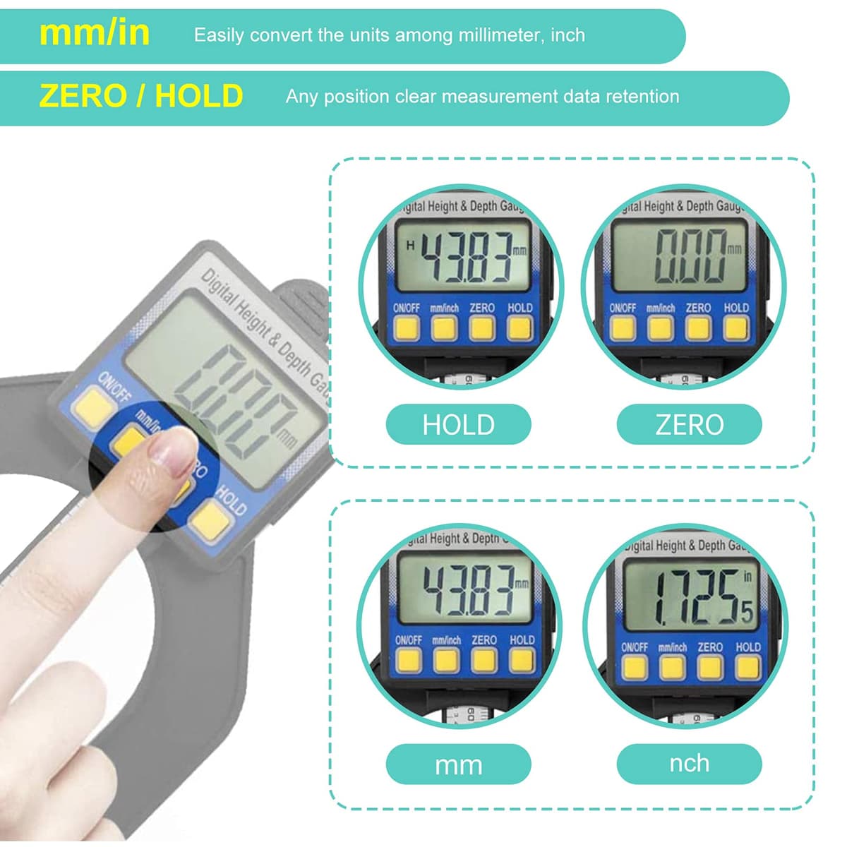Calibru digital de adâncime RUIZHI cu display LCD pentru prelucrarea lemnului – negru