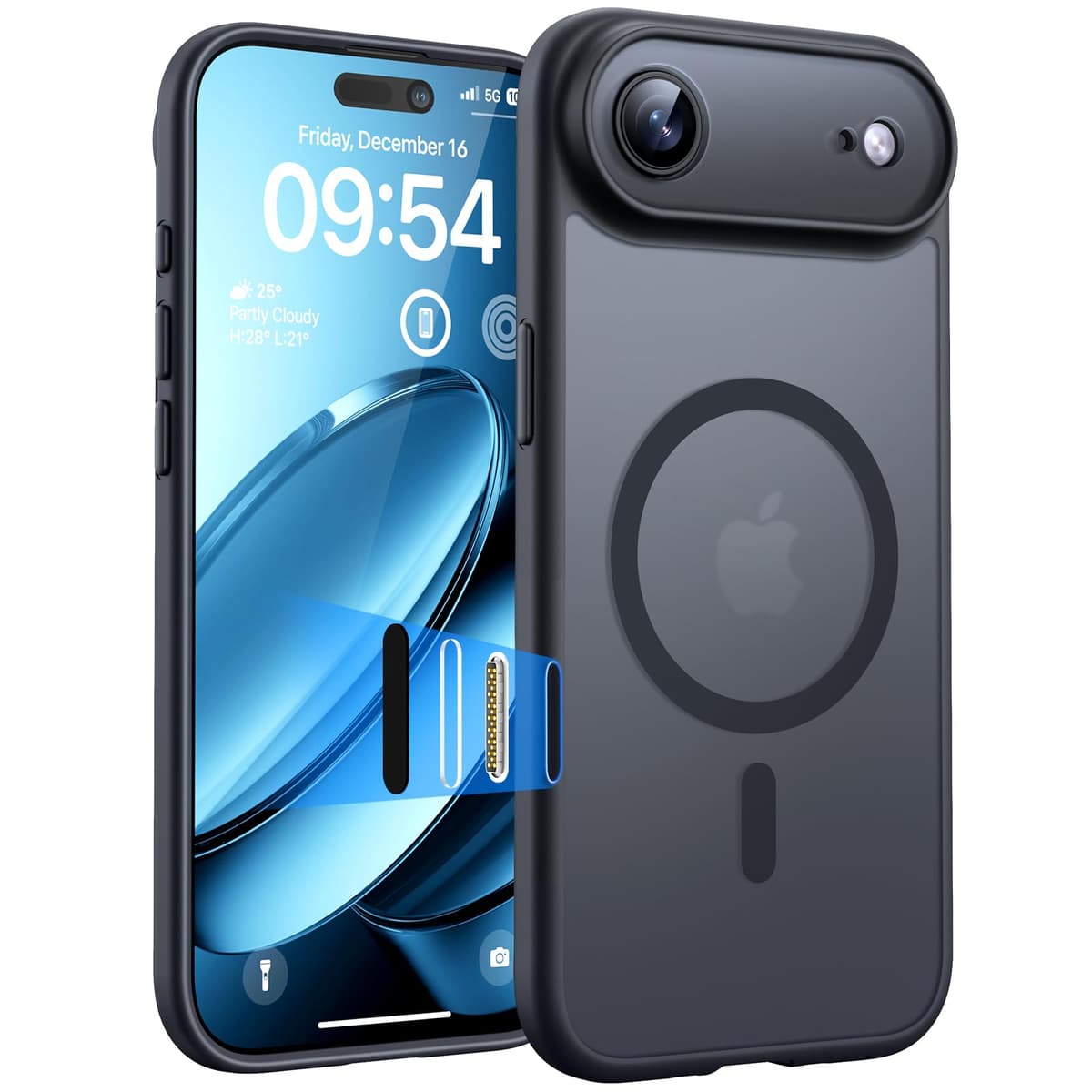 Husă iPhone 17 Air MagSafe Camera Control Anti-șoc Translucid Mat – Negru