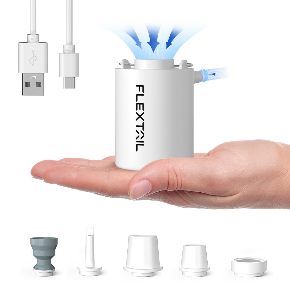FLEXTAILGEAR Mini Pompă Electrică Aer 4 kPa Reîncărcabilă pentru Umflat Saltele Aer – Alb
