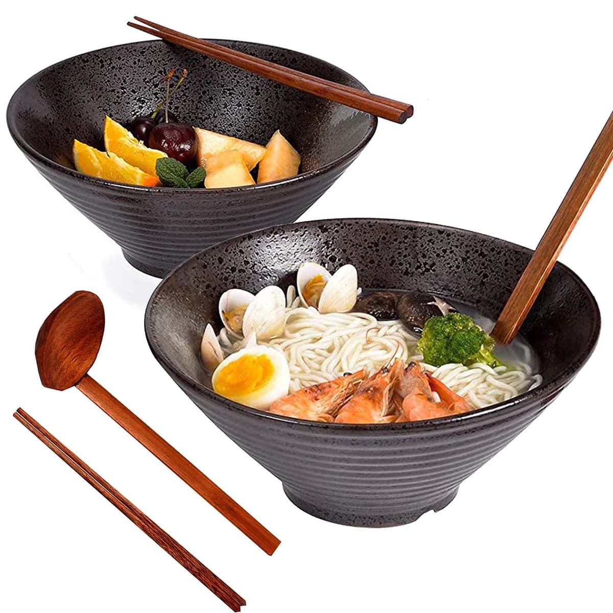 Bol Ceramic Ramen, Japonez 2 Seturi (6 Piese) 1000ml Bol Ramen, Bol Ramen Vintage Bol Salată, pentru Udon Soba Pho Tăiței Asiatici