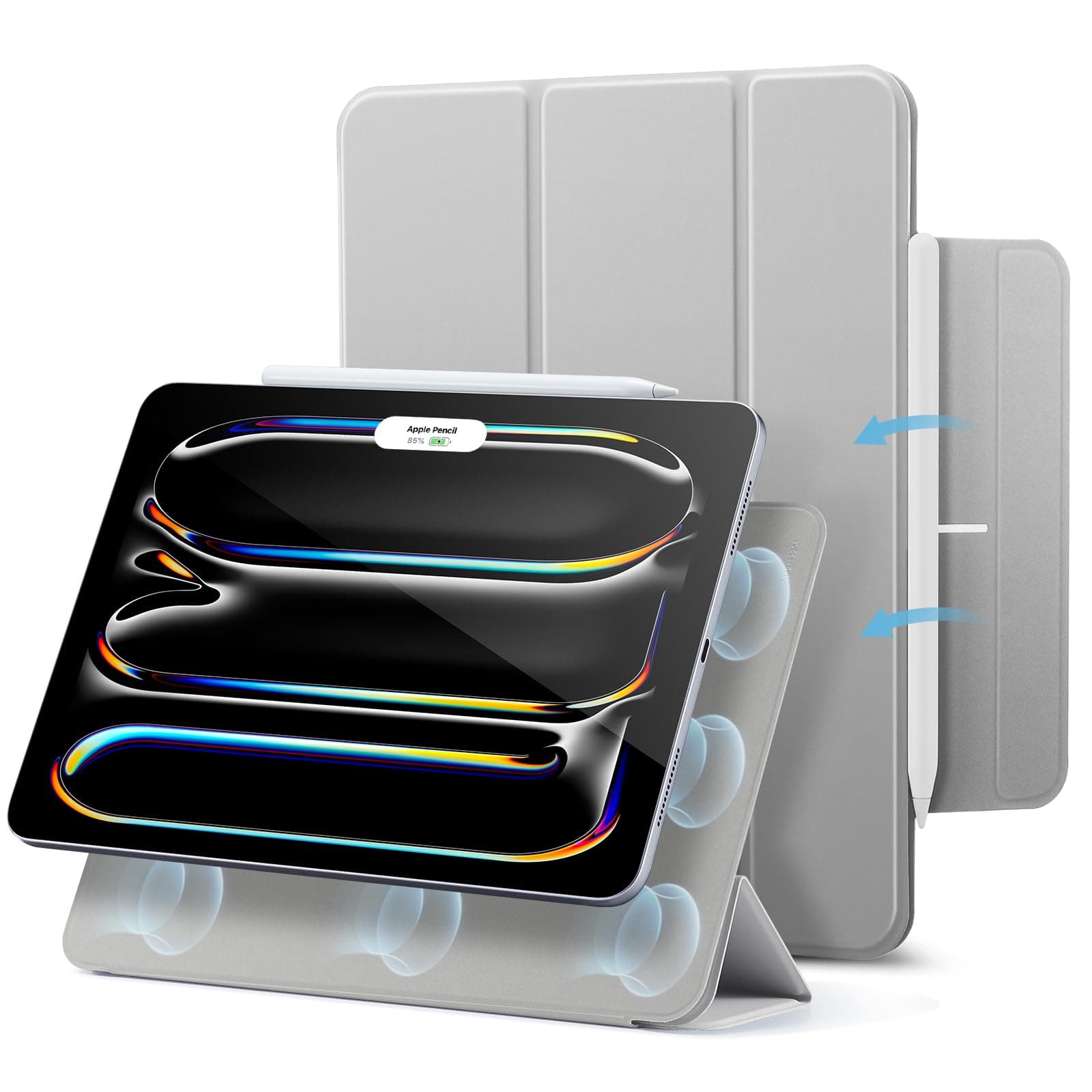 Husă ESR iPad Pro 11" 2024, fixare magnetică puternică, stand triplu slim, suport Apple Pencil Pro și Pencil USB-C, auto sleep/wake