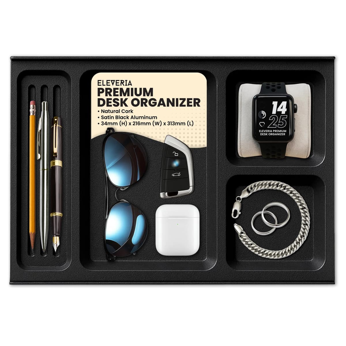 Organizator birou și sertar pentru machiaj, bijuterii și accesorii – Design aluminiu-plută