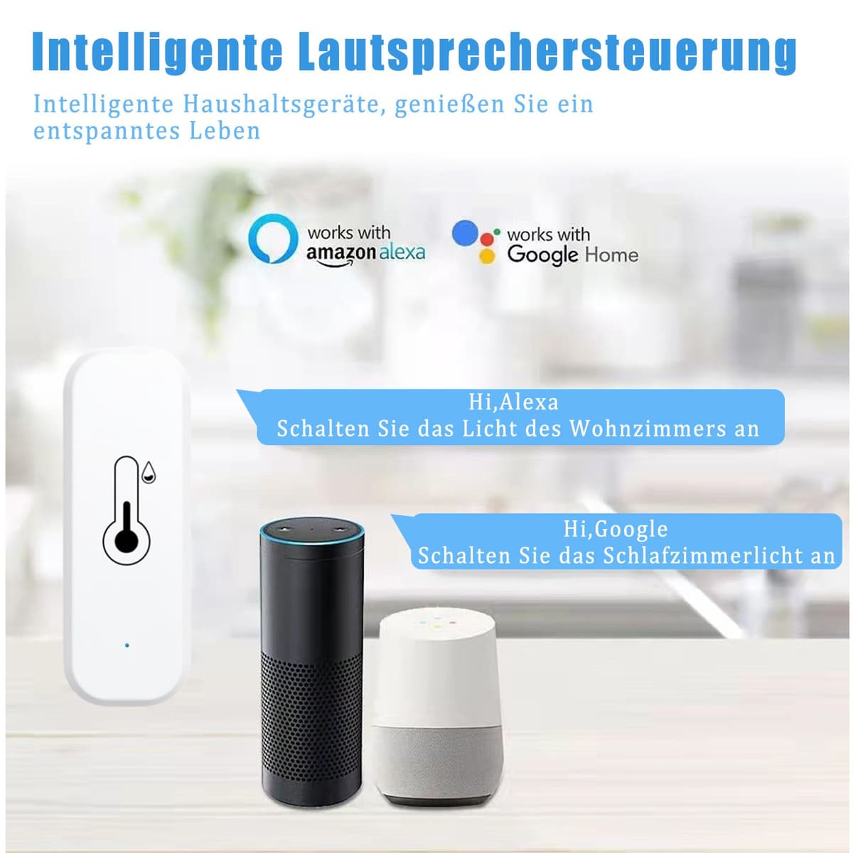 GERUI termometru higrometru WiFi inteligent, senzor digital mini temperatură umiditate interior, compatibil Alexa/Google Home/Tuya
