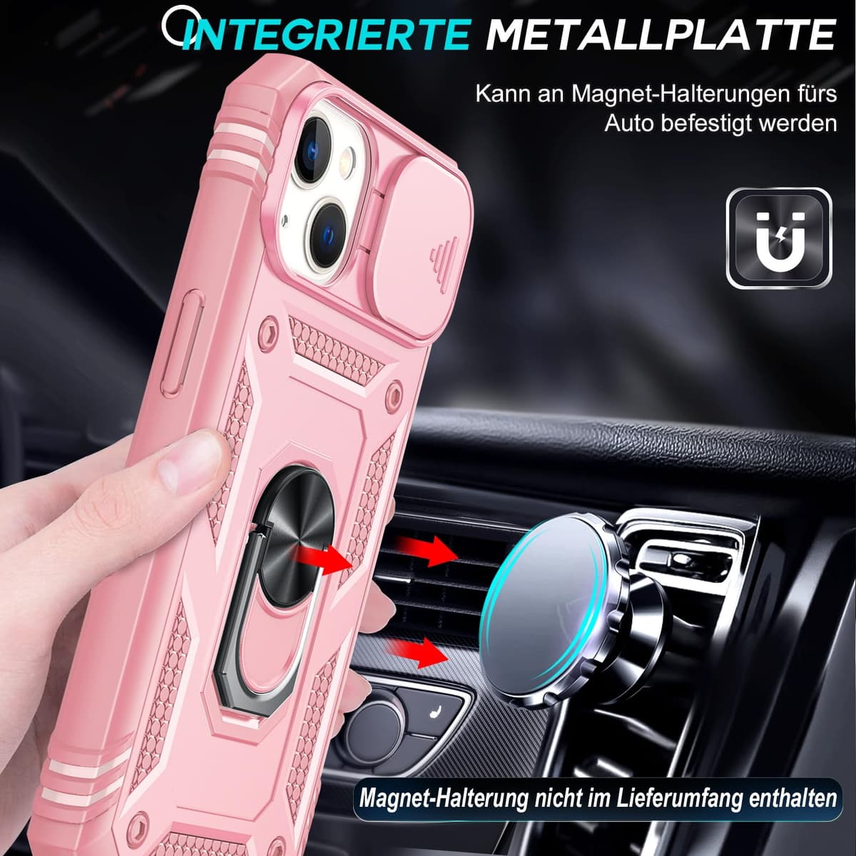 Husă iPhone 13 Protecție Militară cu 2 Folii Protecție Ecran – Roz