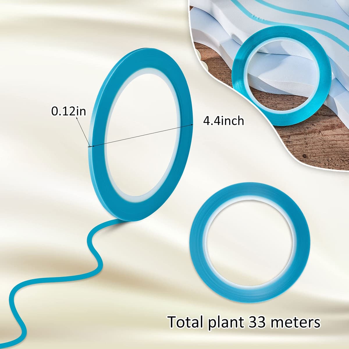 10 Role Bandă Adezivă Linie Subțire 1/8 Inch 3mm Bandă Mașină Pictură Albastru, 33m/rolă