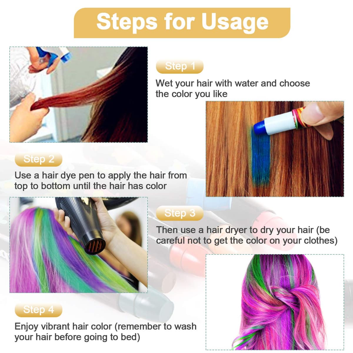 EBANKU cretă lavabilă pentru păr 12 culori pentru copii – petrecere de Crăciun