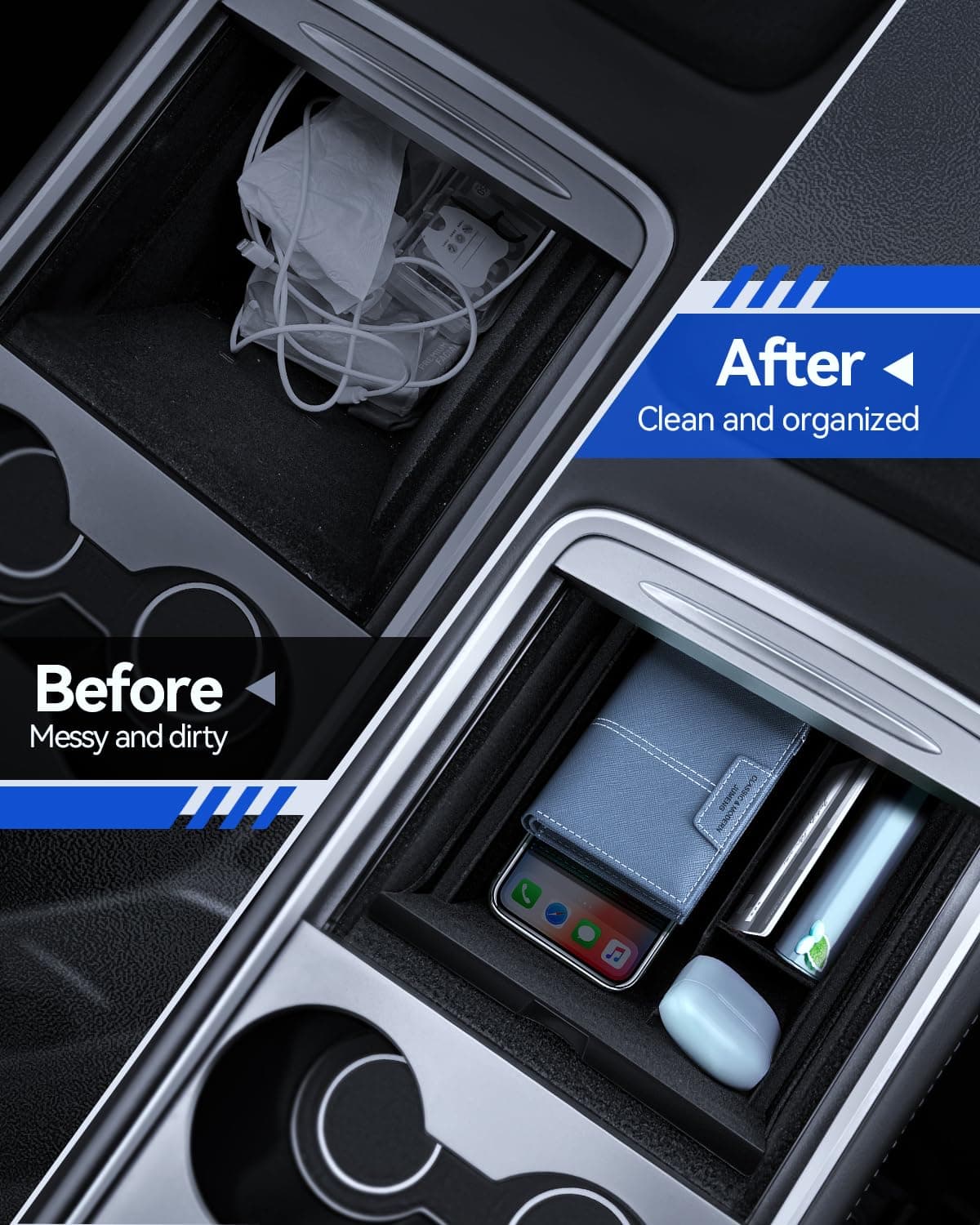 Set accesorii 3 piese pentru Tesla Model Y 2021-2024 și Model 3 2021-2023 – Negru