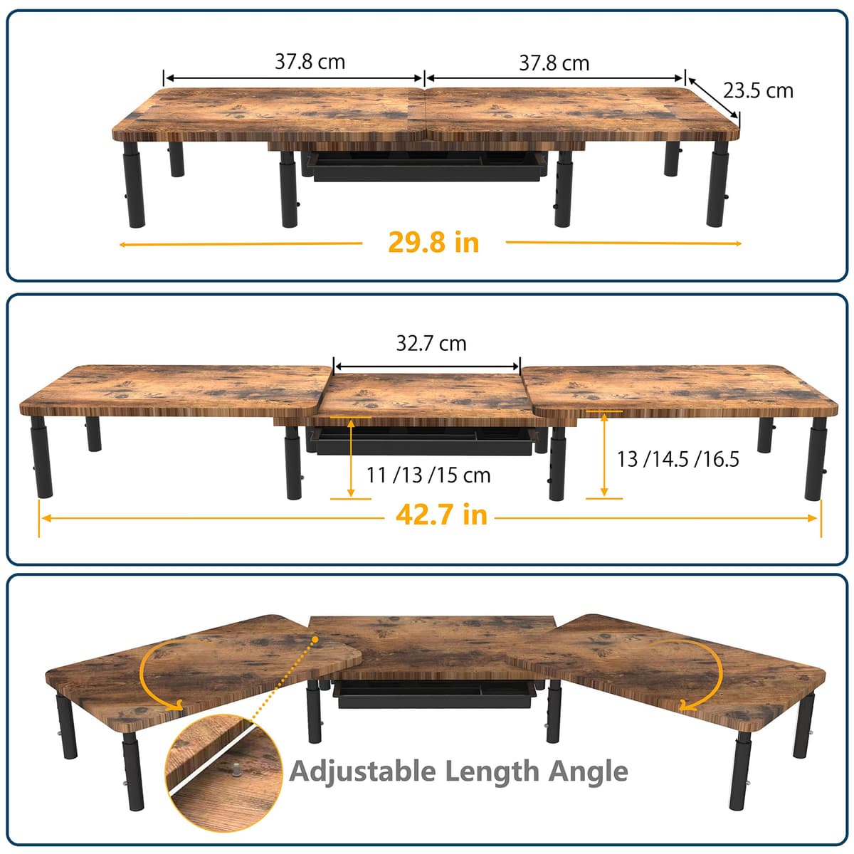 ETHU suport monitor dual, suport dublu monitor reglabil lungime unghi cu suport telefon sertar