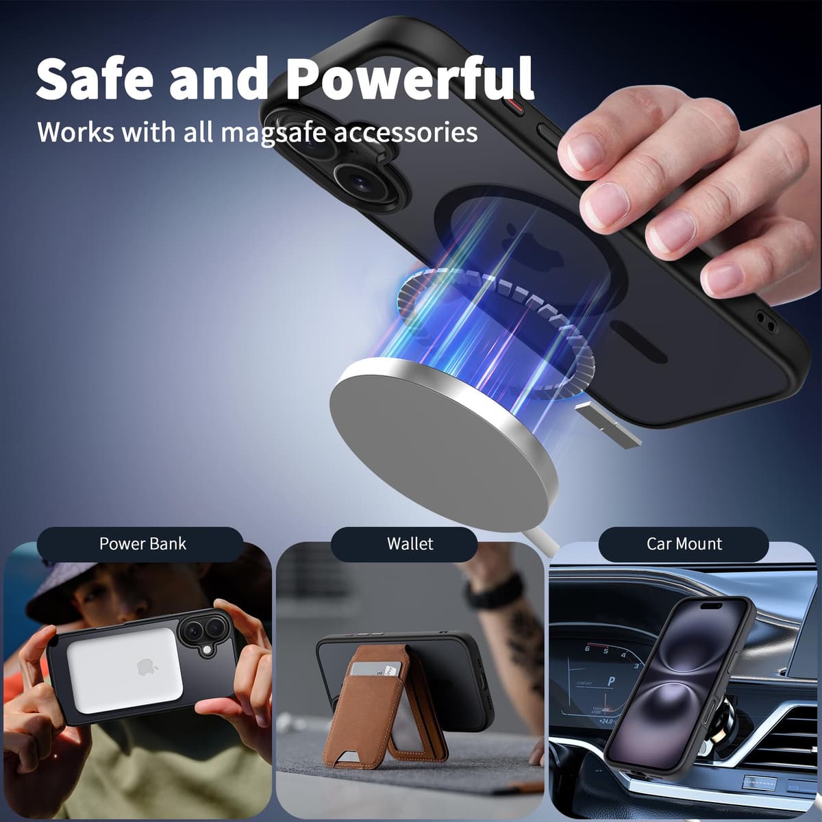 iPhone 16 Husă cu Protecție Cameră MagSafe Rezistentă Șocuri Magnetică Spate – Translucidă