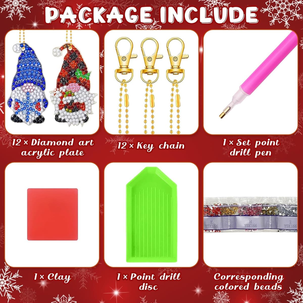 Shengruili Set 12 Ornamente Crăciun – Pictură Diamante 5D