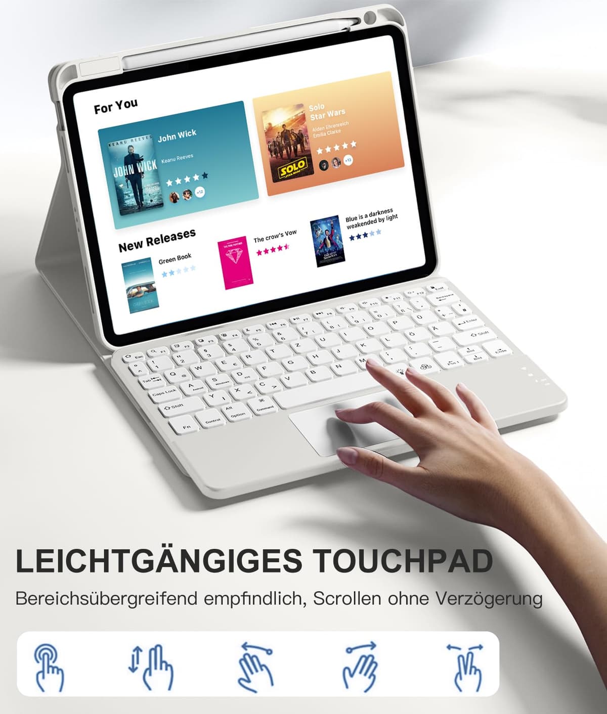 Husă cu tastatură iPad Air 11 inch cu trackpad multi-touch – gri deschis