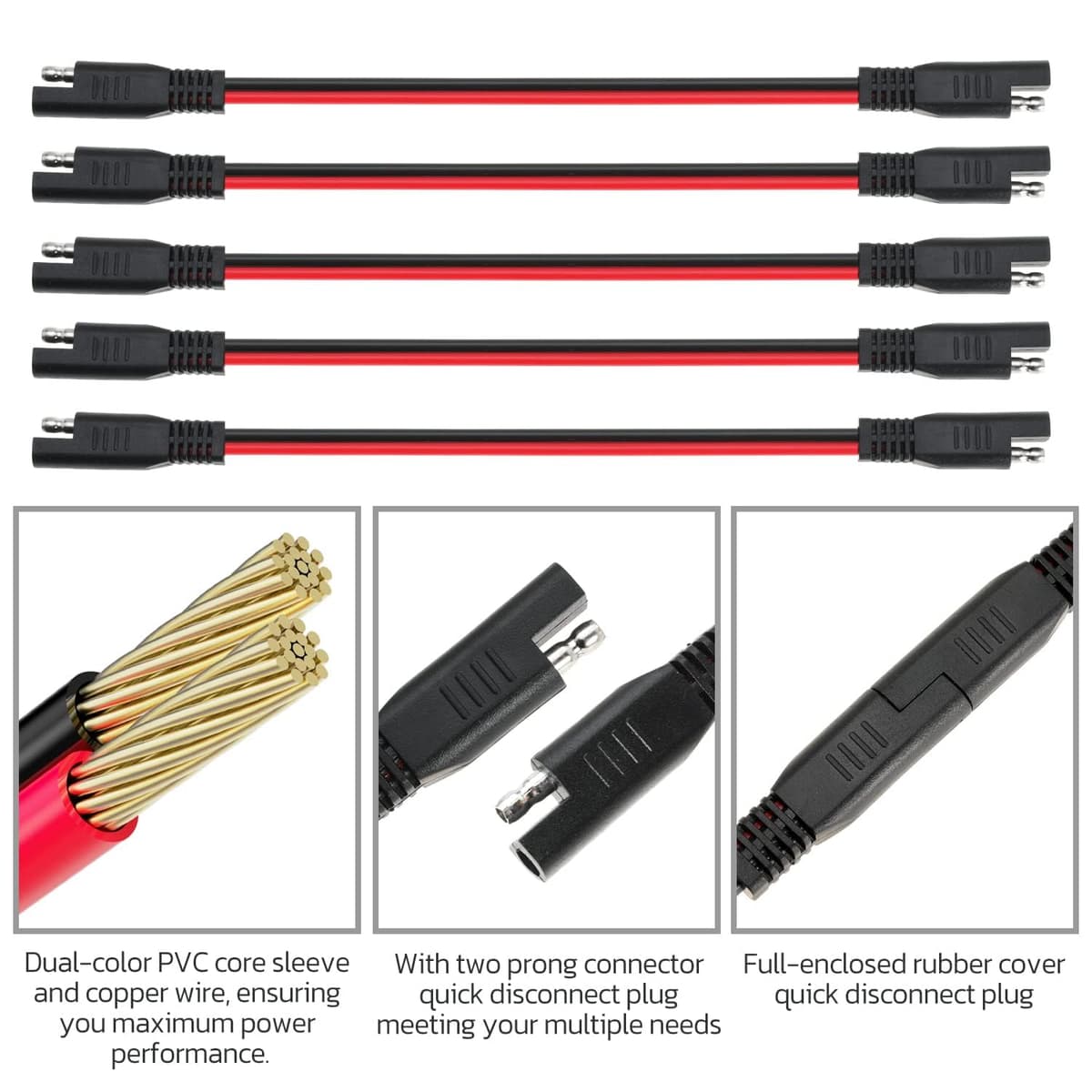 GTIWUNG 5 bucăți cabluri extensie SAE 2-pin 14AWG pentru mașini motociclete – 33cm