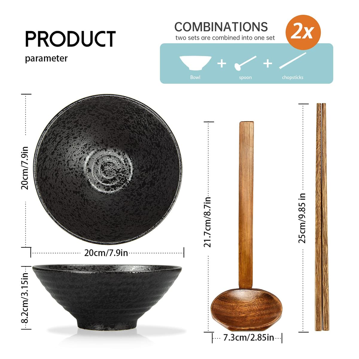 Bol Ceramic Ramen, Japonez 2 Seturi (6 Piese) 1000ml Bol Ramen, Bol Ramen Vintage Bol Salată, pentru Udon Soba Pho Tăiței Asiatici