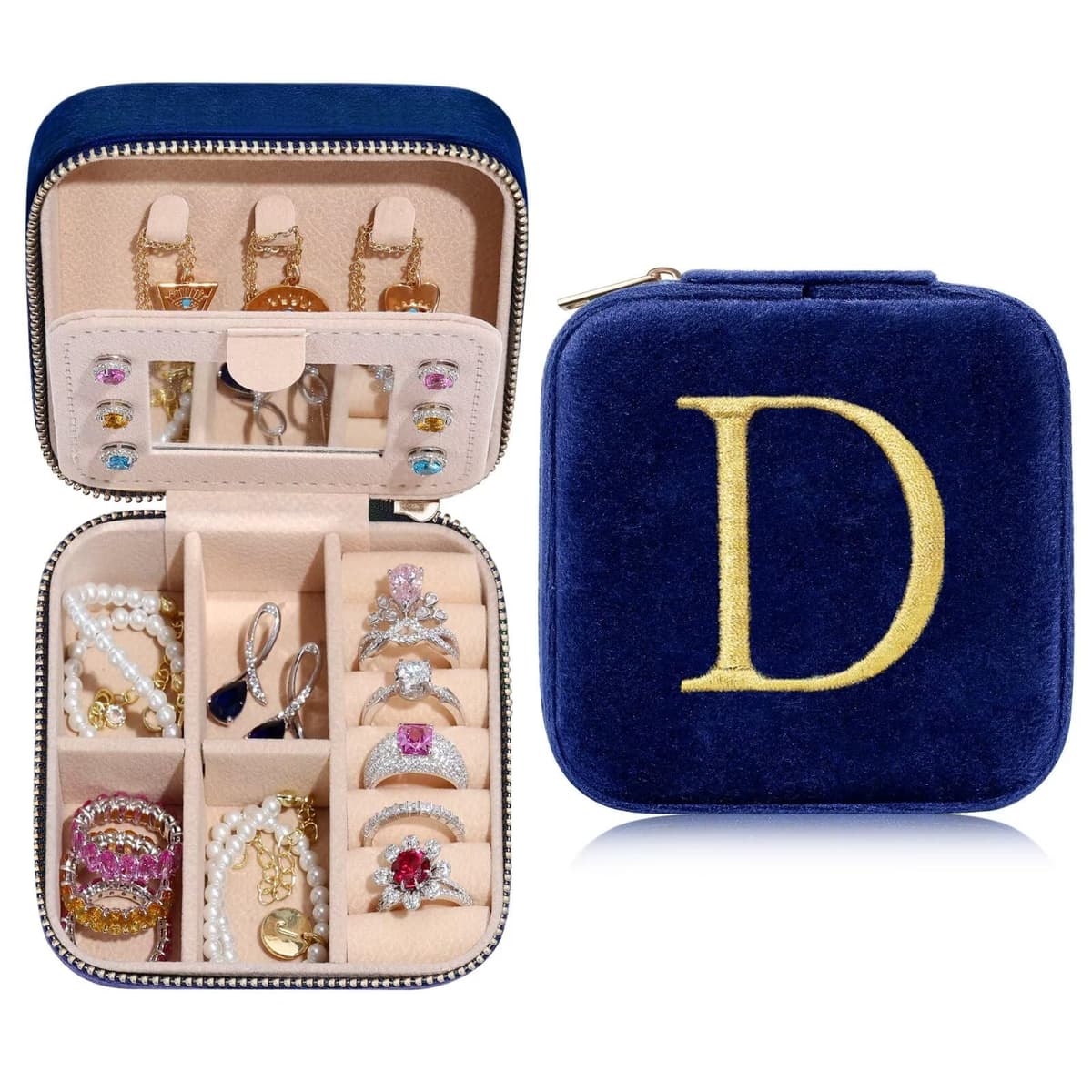 Cutie bijuterii mică cu inițiala D și floare organizator călătorie – Femei