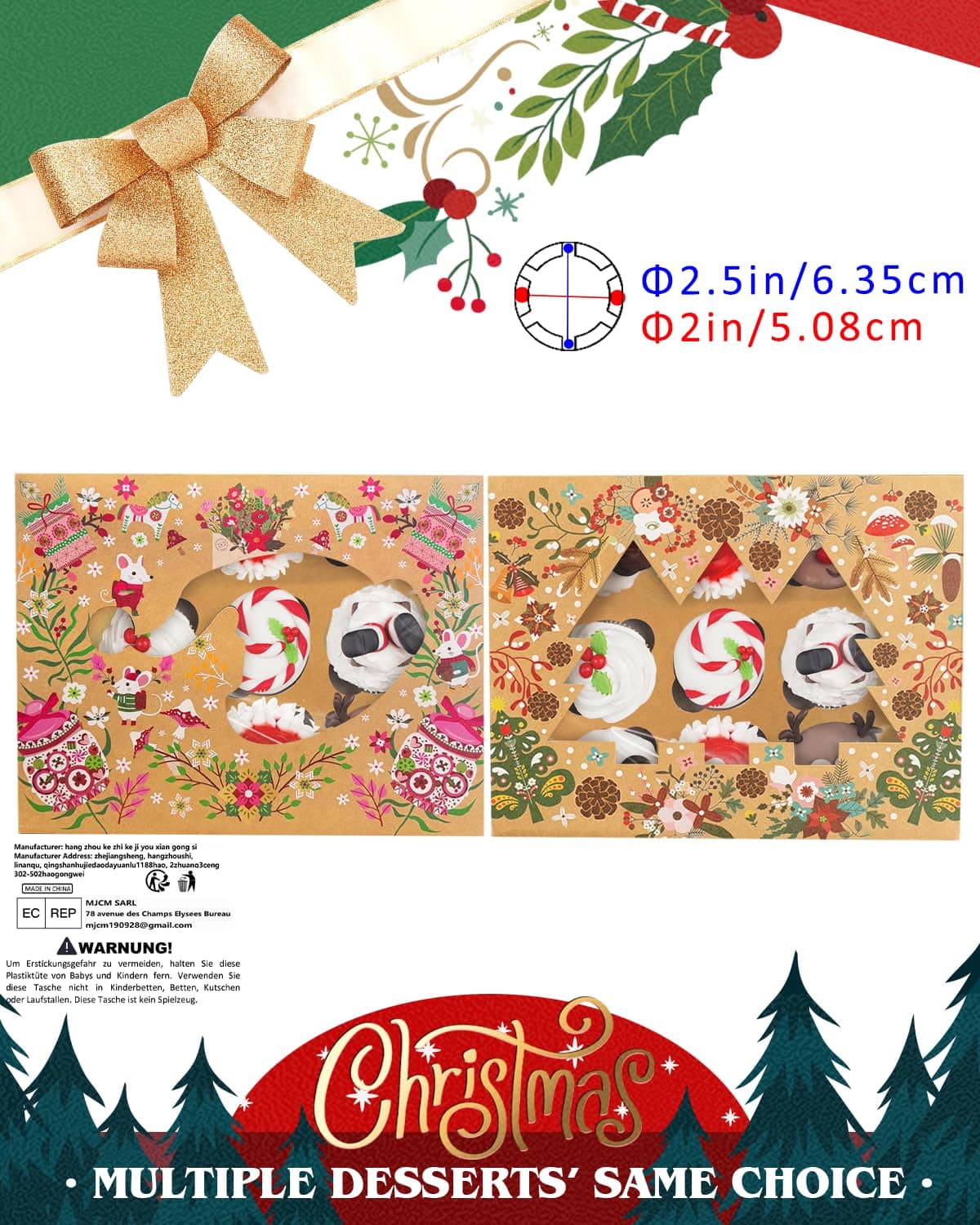 Gcardist Cutii prăjituri Crăciun 12 bucăți cu fereastră – 33x25.4x8.89 cm