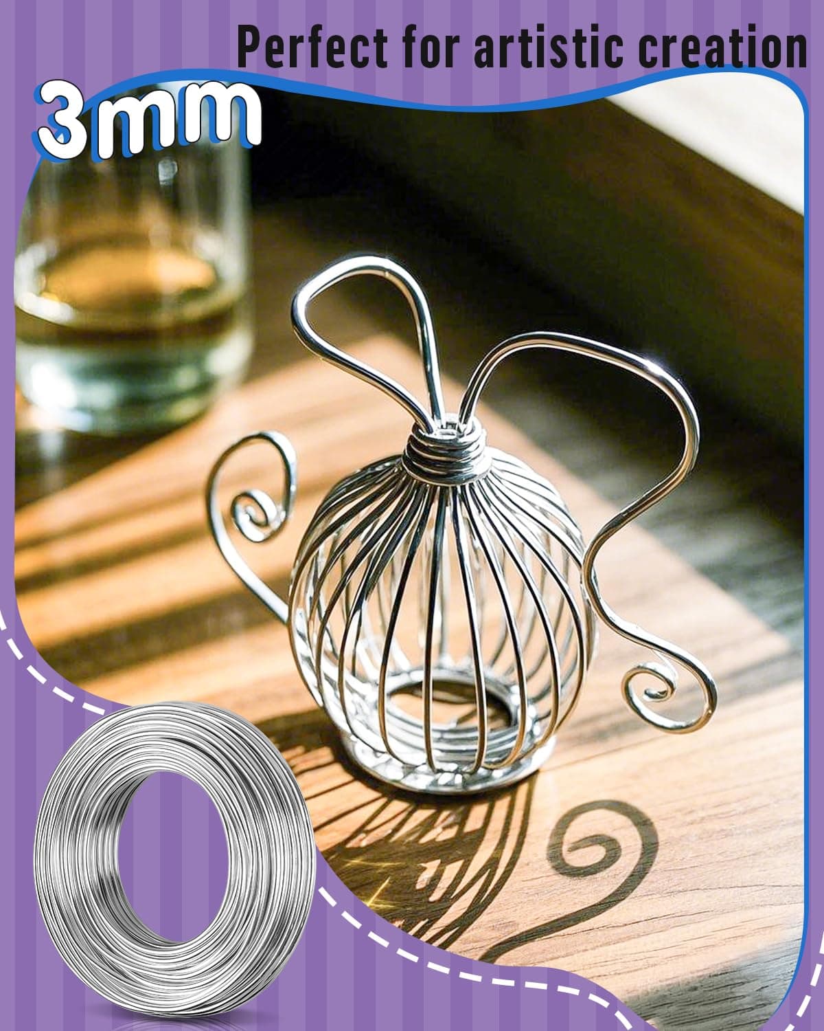 Sârmă artizanat 3mm x 10m pentru bijuterii și sculptură – aluminiu