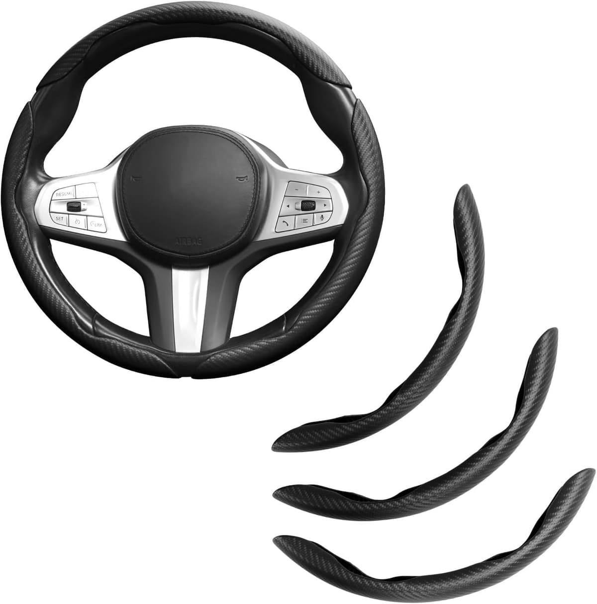 Husă volan auto universală protector fibră carbon – set 3 piese