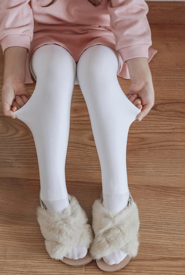 Dresuri de iarnă pentru fete, călduroase groase opace termice pentru dans - albe cu garnitură din catifea M