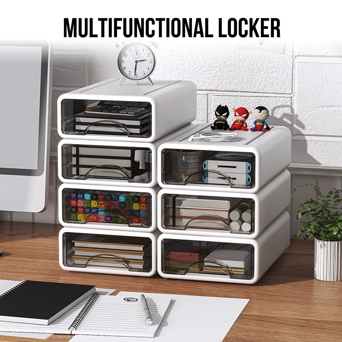 Vinteky cutii depozitare transparente empilabile pentru birou, cosmetice, cu sertare vizibile, cutie unică