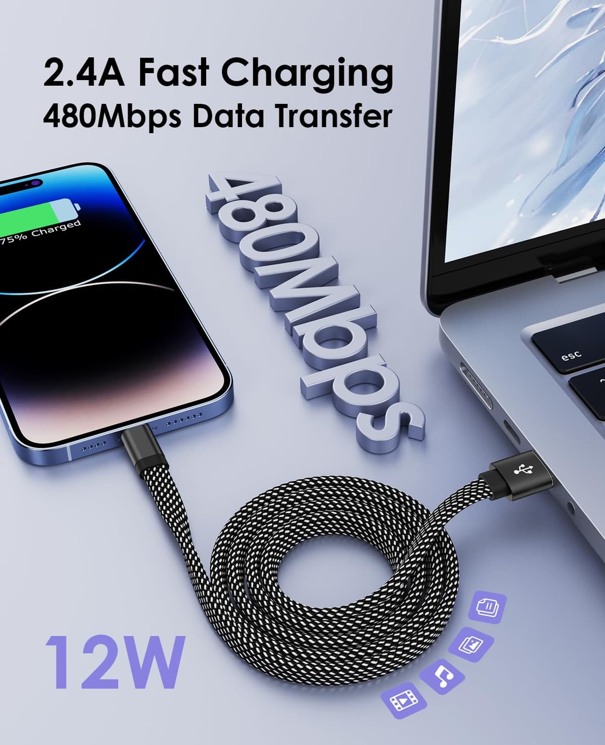 Magtame cablu magnetic telefon 1.5M, cablu USB certificat MFi, încărcător spiral iPhone