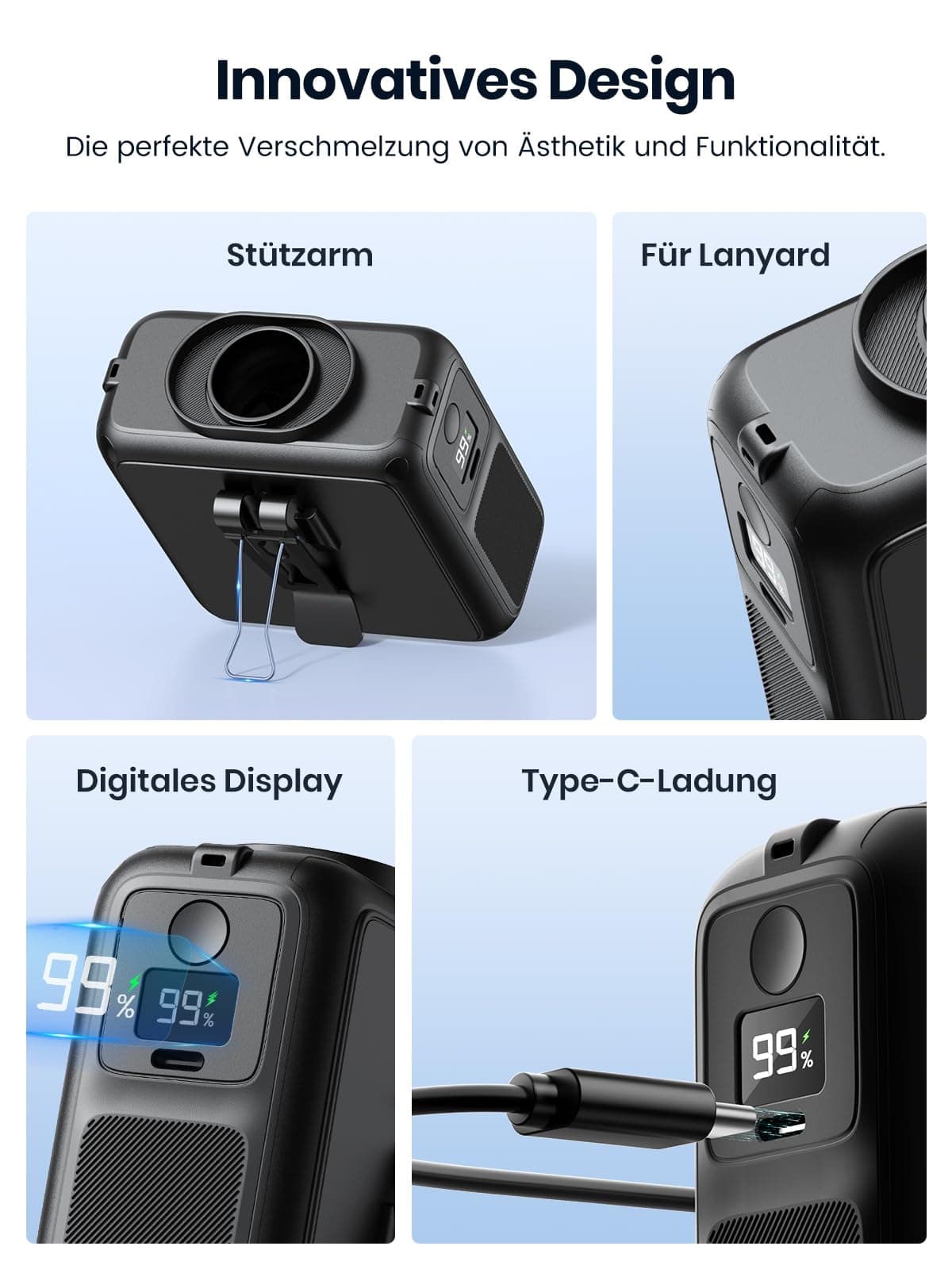 Ventilator Portabil Clip Talie 10000mAh Baterie 5 Nivele Răcire – Negru