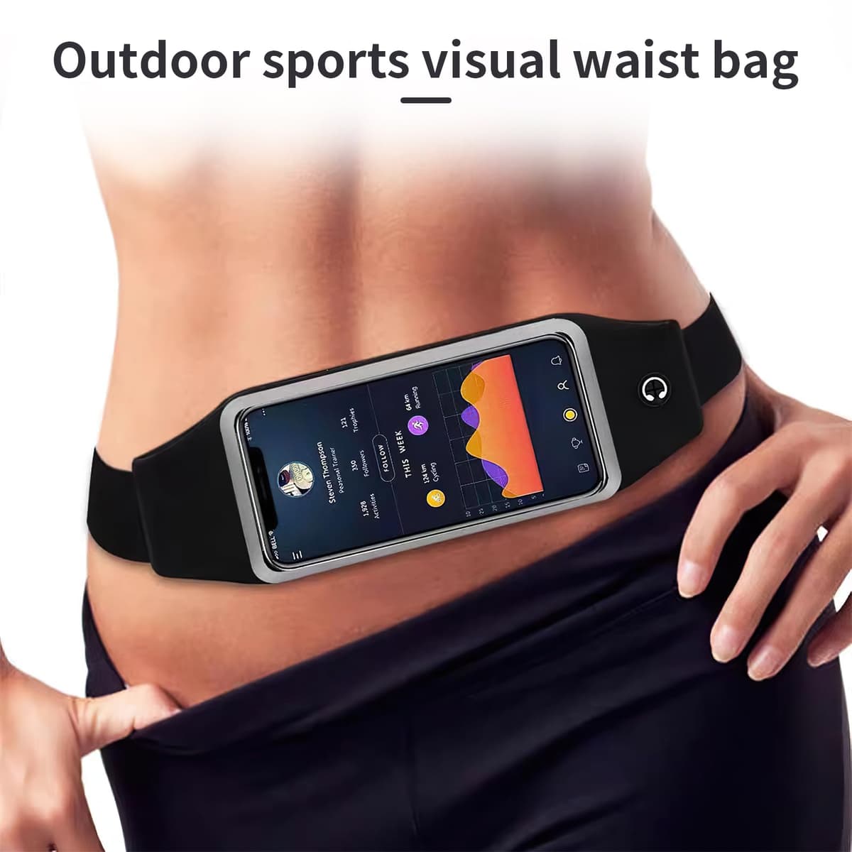 Centură alergare jogging - buzunar telefon reglabil cu touchscreen - centură sport exterior fitness negru până 5.5"