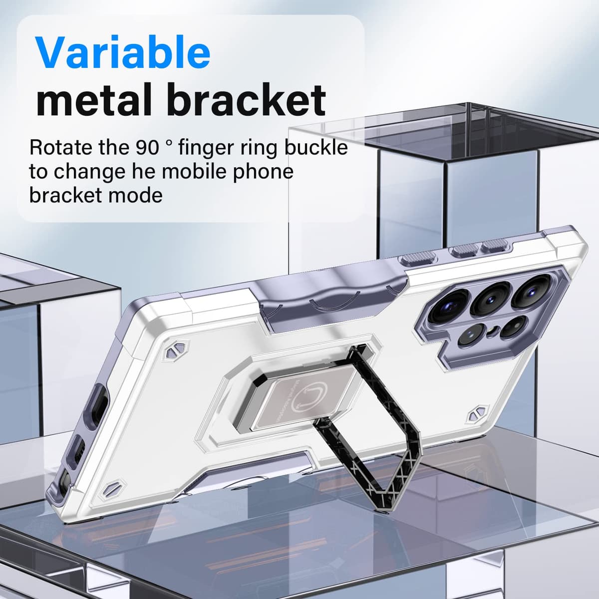 Whyzshiyi husă Samsung Galaxy S21 Ultra 5G cu suport inel, PC+TPU dublu strat protecție anti-șoc - alb