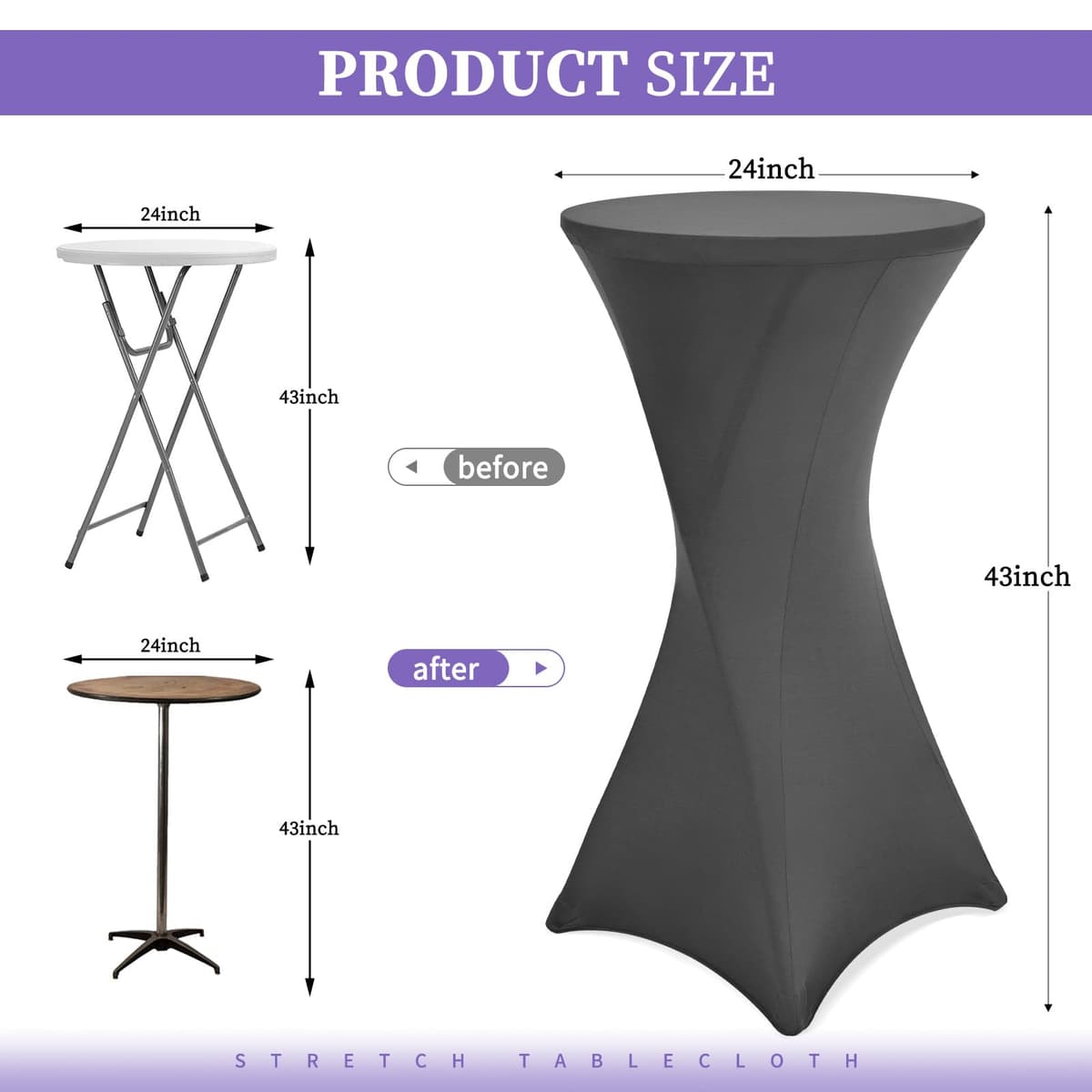 Huse Masă Bar Elastice 3 Piese Ø 60-65 cm – Gri Închis