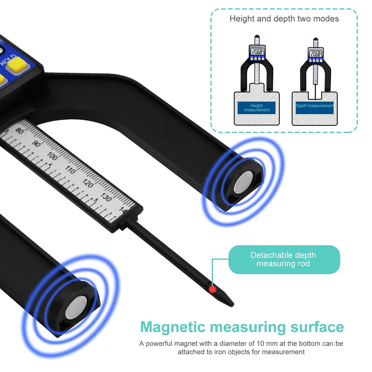 Calibru digital de adâncime RUIZHI cu display LCD pentru prelucrarea lemnului – negru