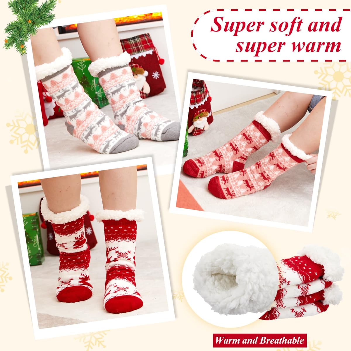 Papuci de Crăciun 3 perechi antiderapanți sosete moi de iarnă – temă pisică