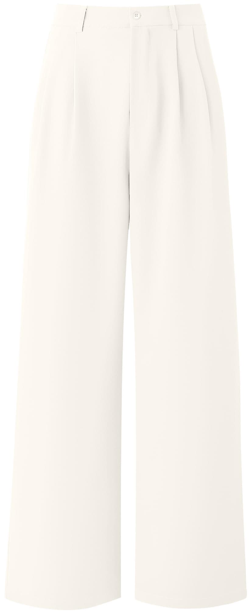 Pantaloni largi talie înaltă casual vară femei cu buzunare – bej S