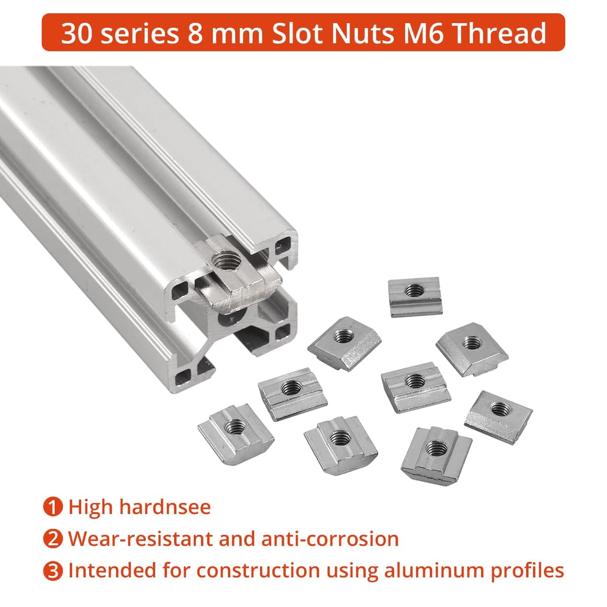 Piulițe culisante T M6 100 buc pentru profile aluminiu seria 30 - slot 8