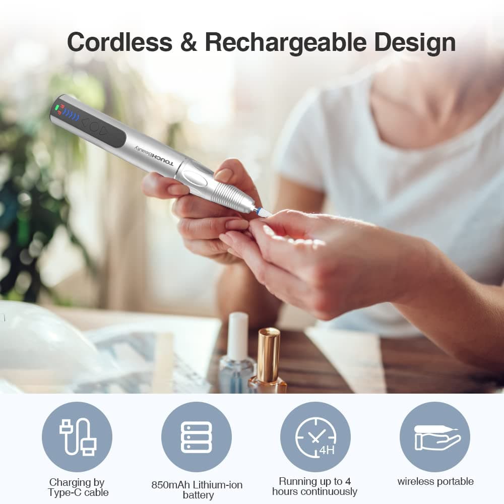 TOUCHBeauty mașină electrică unghii profesională 30000 RPM reîncărcabilă cu 8 accesorii