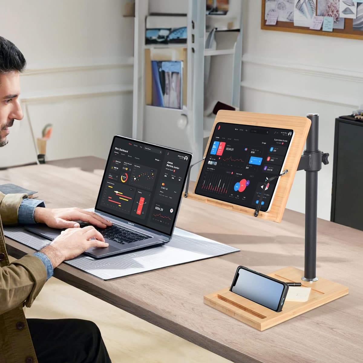 Suport cărți reglabil cu slot telefon și clipsuri laterale – Negru 27.9 x 20.6 cm