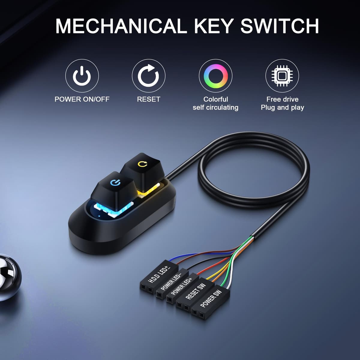 SinLoon Buton Pornire PC Desktop, Întrerupător Extern Multifuncțional cu LED, 2m