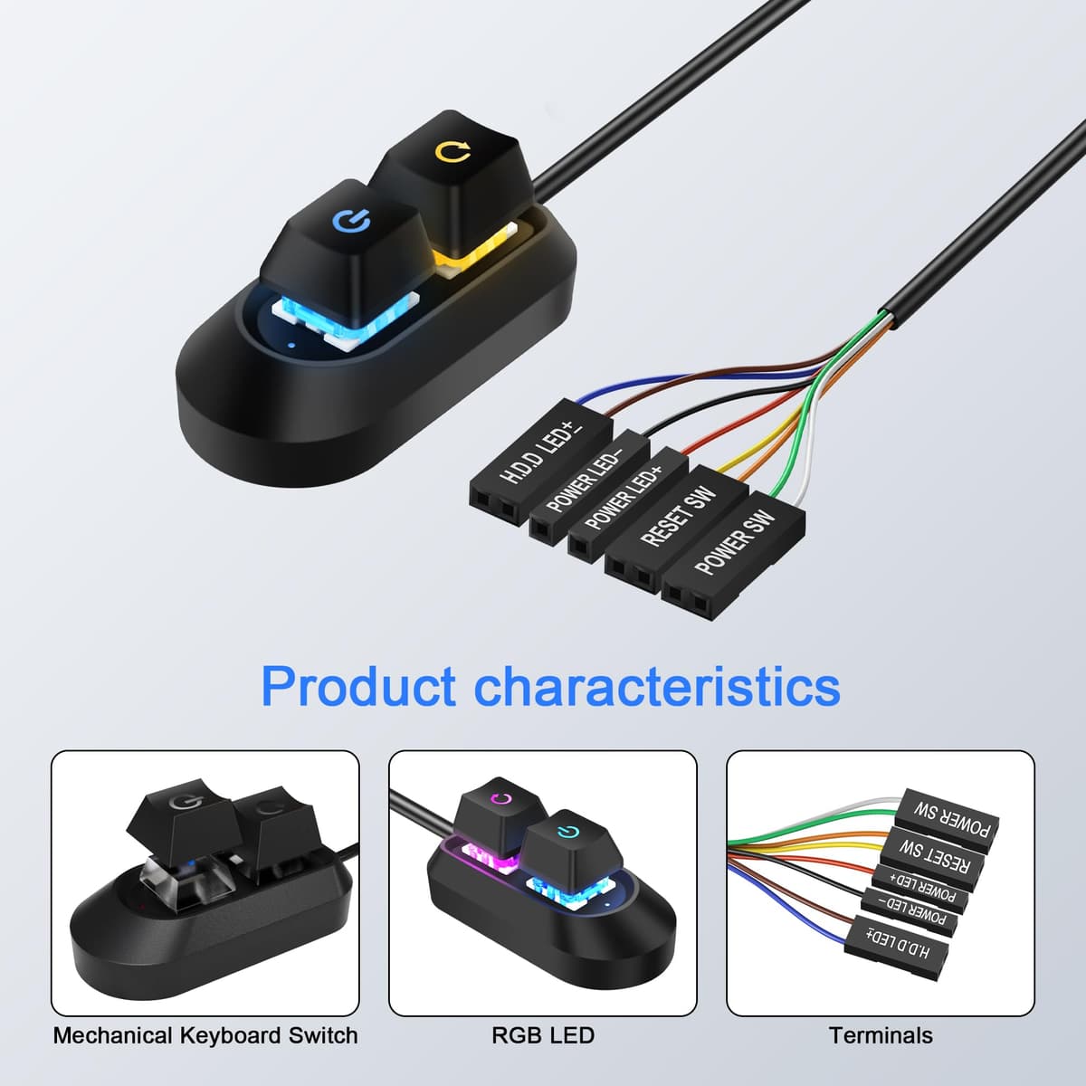 SinLoon Buton Pornire PC Desktop, Întrerupător Extern Multifuncțional cu LED, 2m