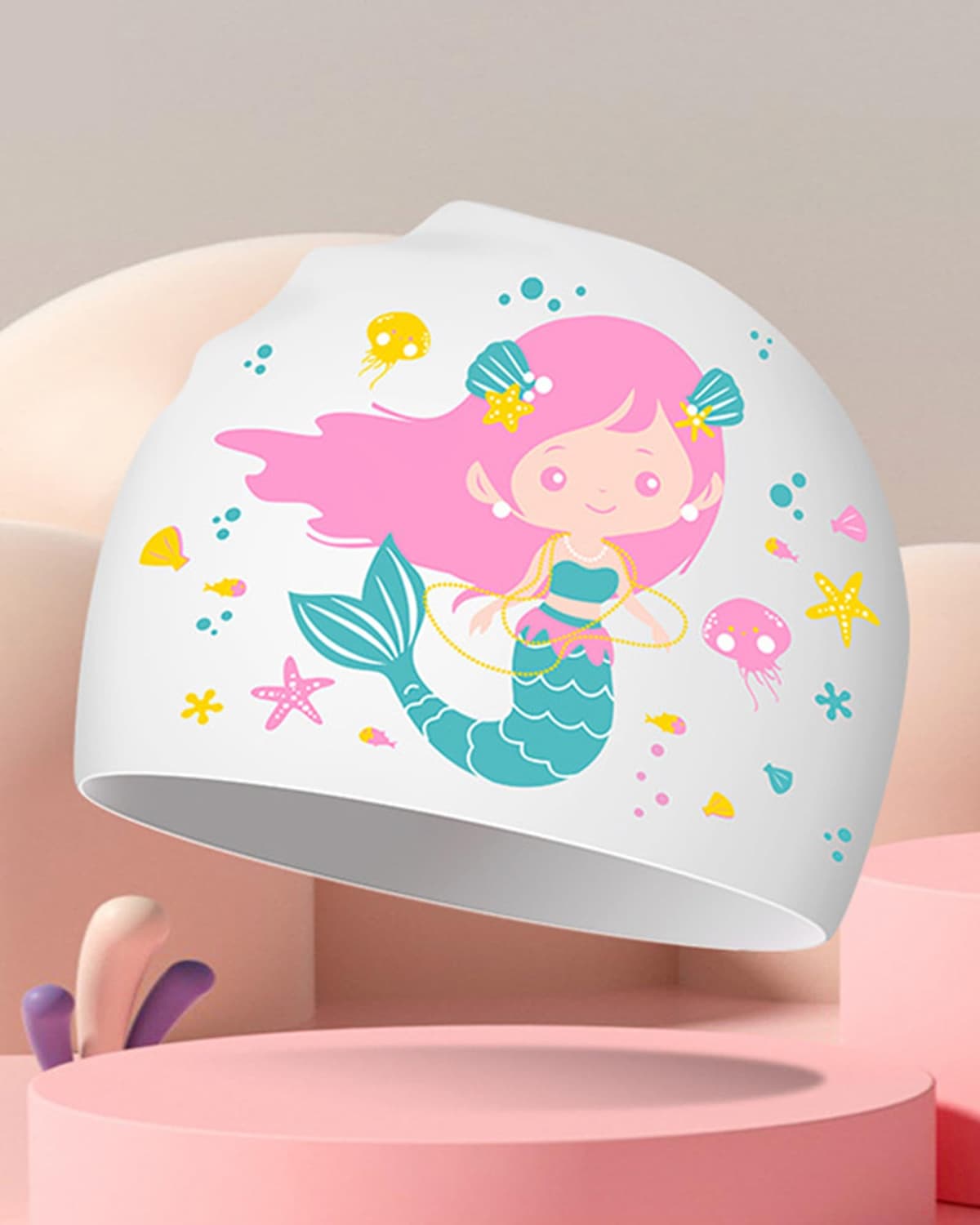 Căciulă înot copii silicon impermeabil design sirenă 4-12 ani