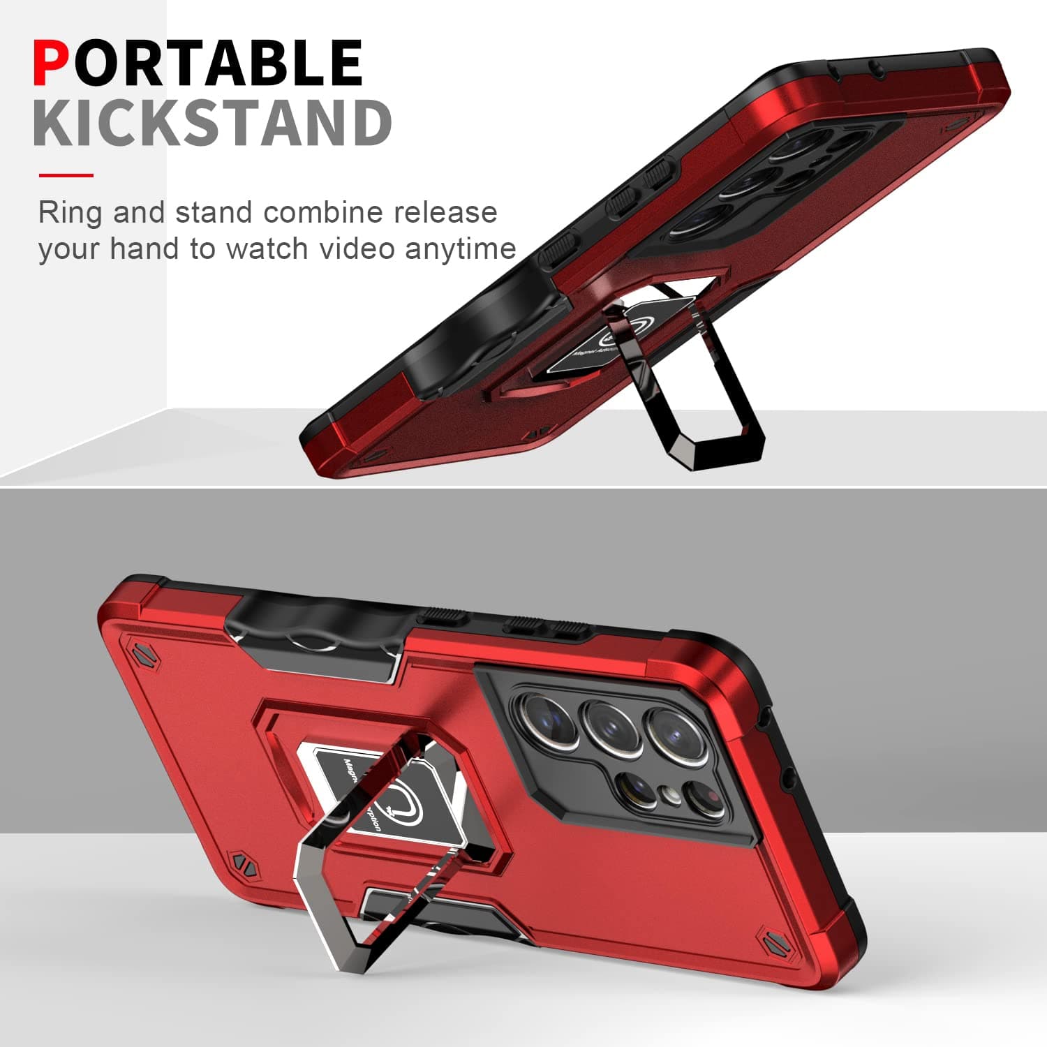 Husă Whyzshiyi Samsung S21 Ultra 5G albastră inel rotativ anti-șoc stand