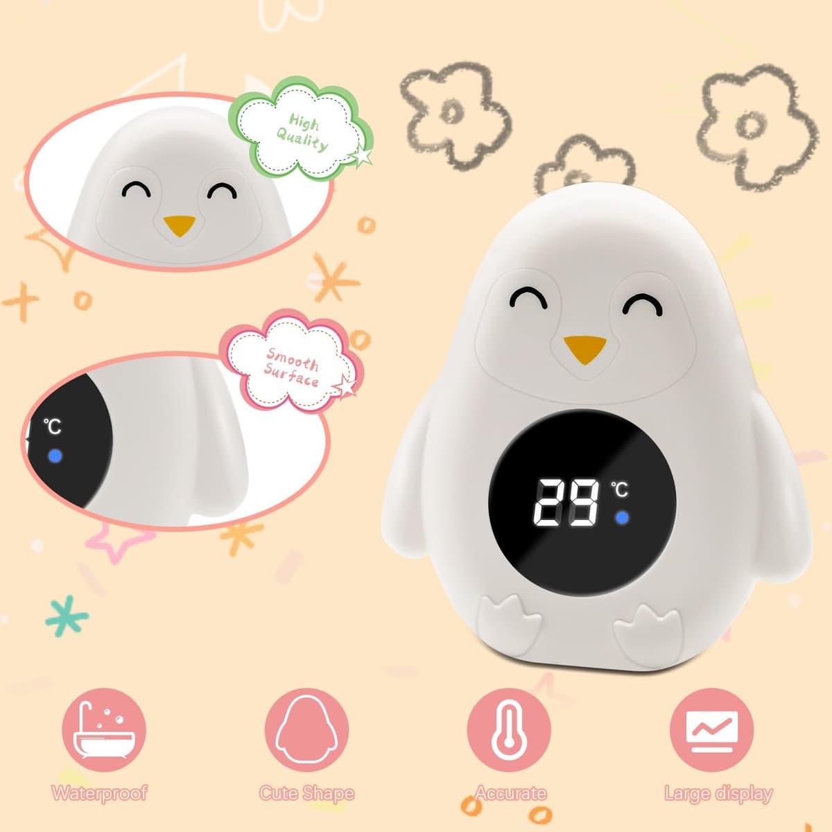Termometru baie bebeluși, termometru apă digital, cu LED avertizare temperatură, potrivit căzi piscine copii