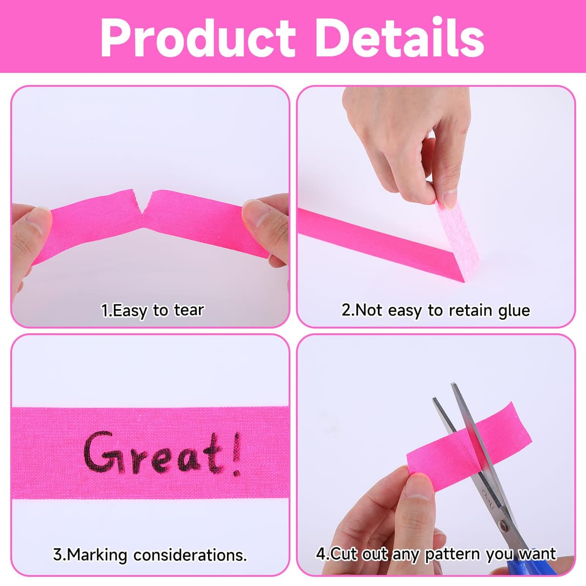 Bandă adezivă Gaffer roz neon fluorescentă UV activă pentru scenă petreceri – 25mm x 15m