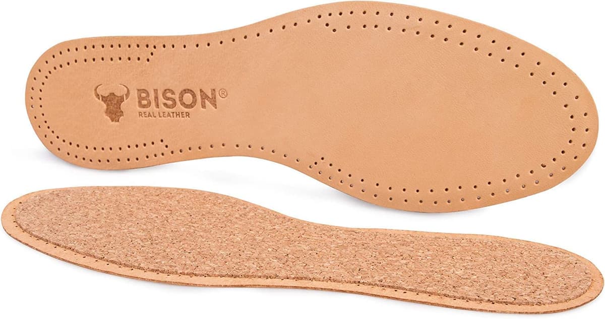 BISON branțuri piele cu plută naturală - 3 perechi branțuri anti-transpirație - branțuri piele pantofi (37/38)