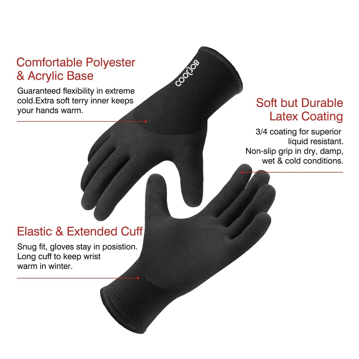 COOLJOB mănuși lucru, mănuși iarnă impermeabile, cu material cald, construcții grele, depozit, mănuși negre, M