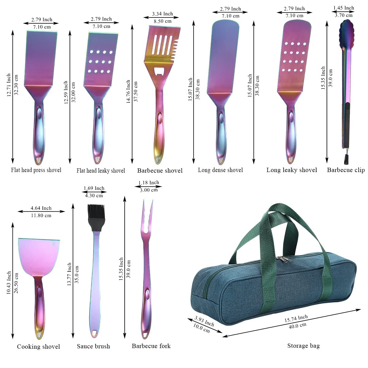 Kyraton kit accesorii grătar curcubeu – Oțel inoxidabil acoperire titan