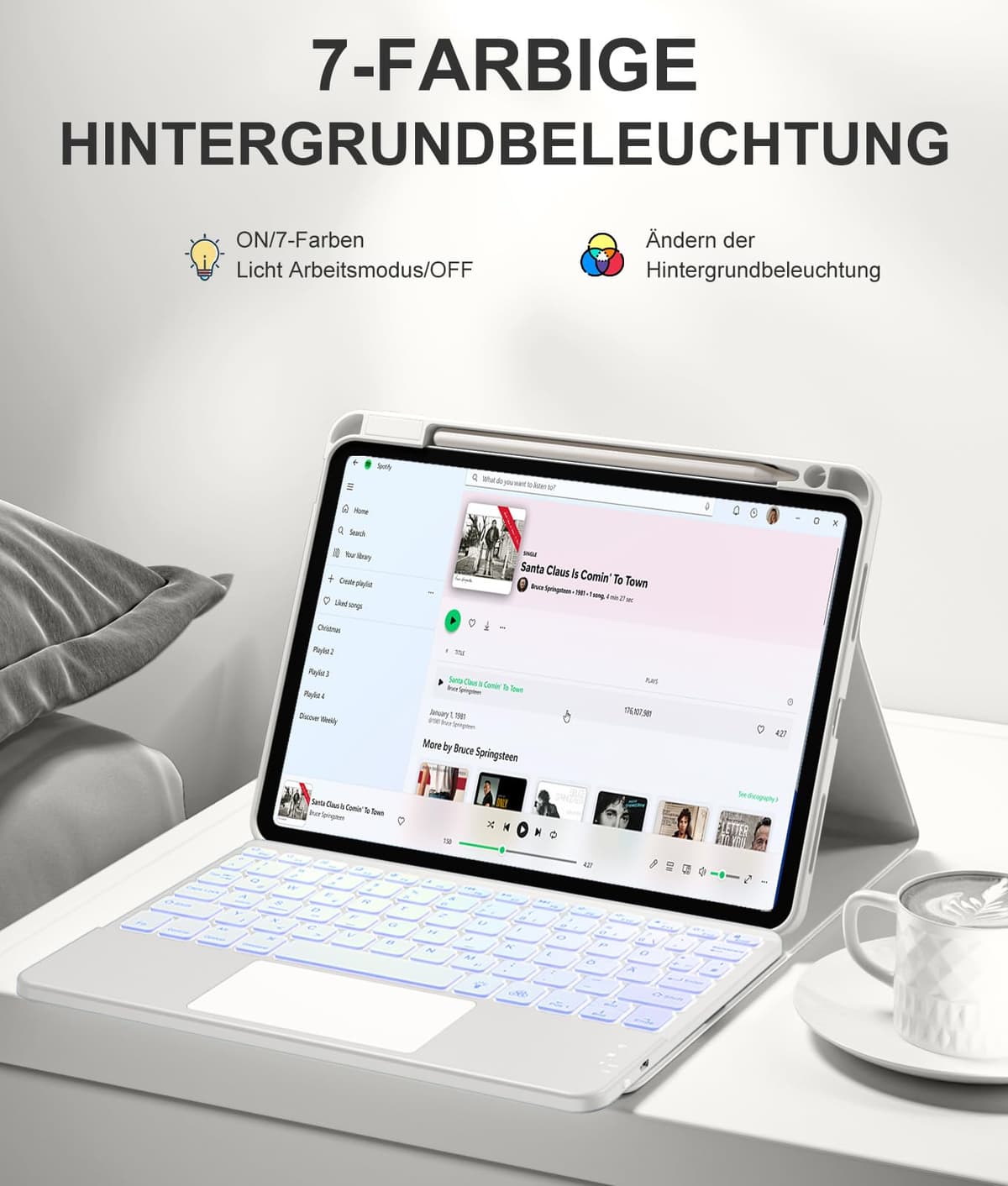 Husă cu tastatură iPad Air 11 inch cu trackpad multi-touch – gri deschis