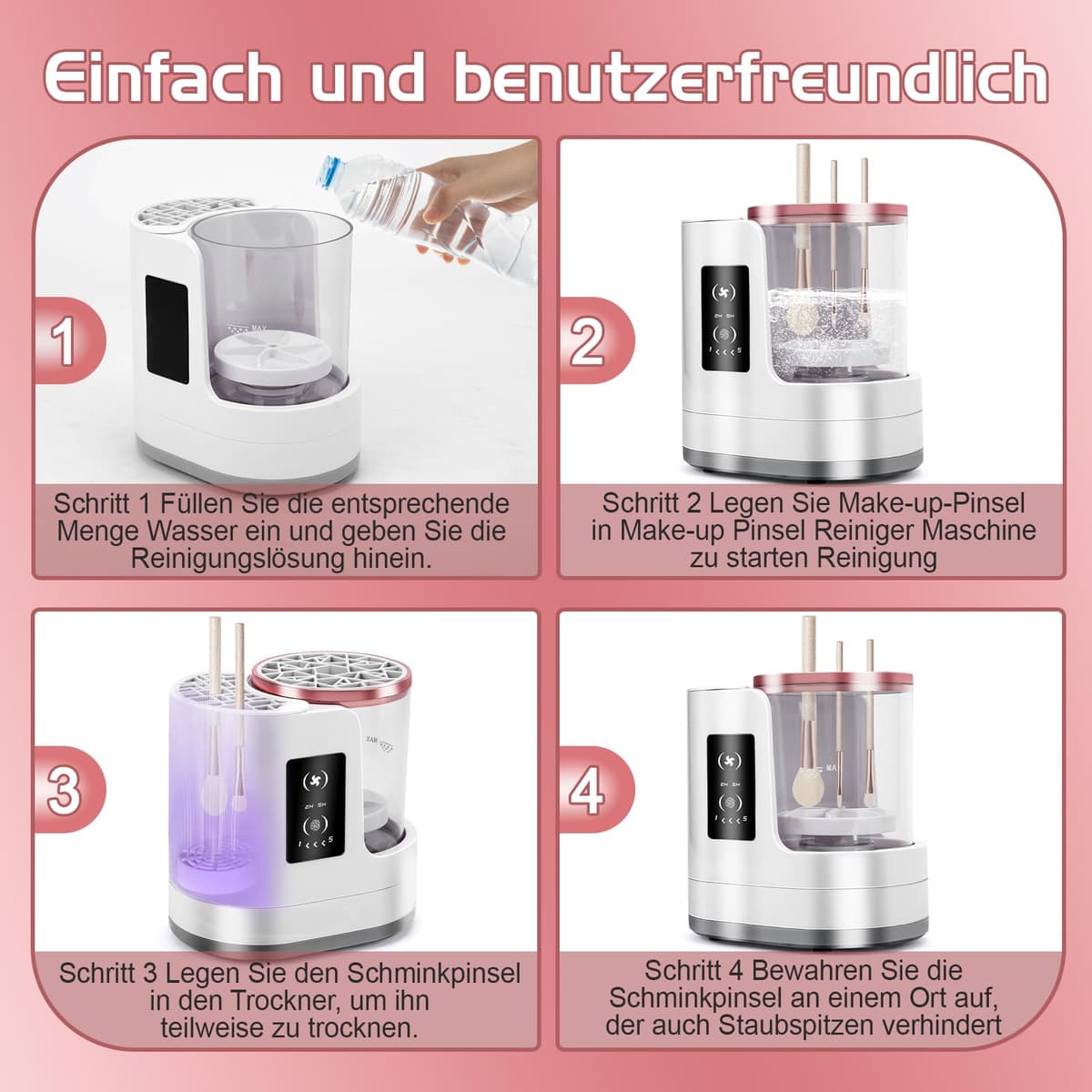 Uscător Pensule Machiaj Accesoriu Curățitor Pensule | pentru 14 Pensule Machiaj + 2 Bureți - Temperatură Constantă Uscare Rapidă