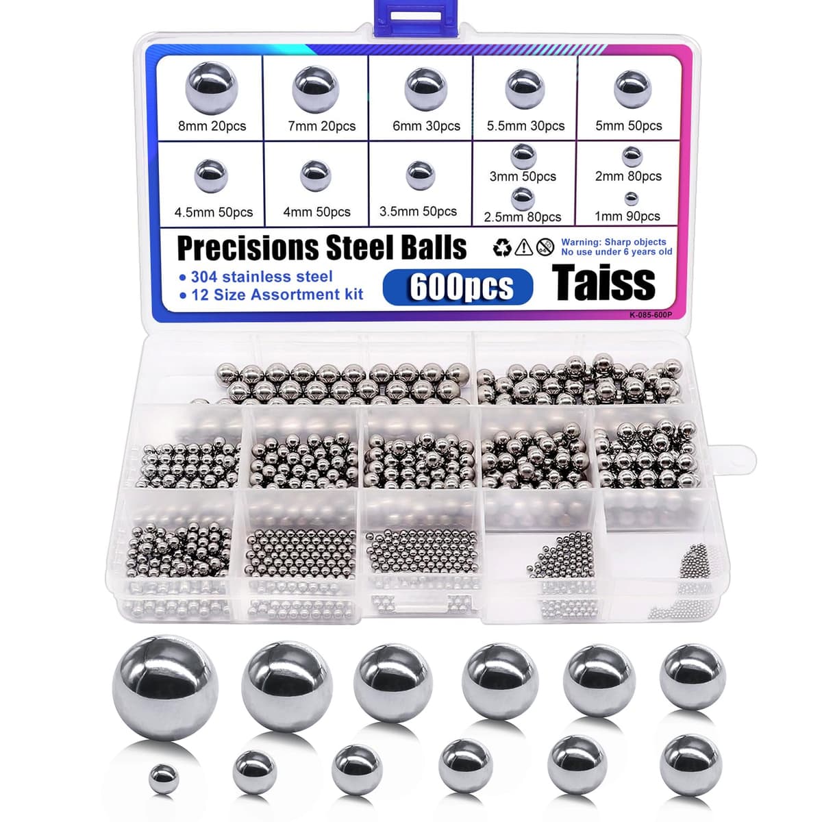 Taiss 600buc 12 mărimi 1-8mm bile oțel, bile rulment, bile oțel inoxidabil pentru bicicletă montană, bile precizie