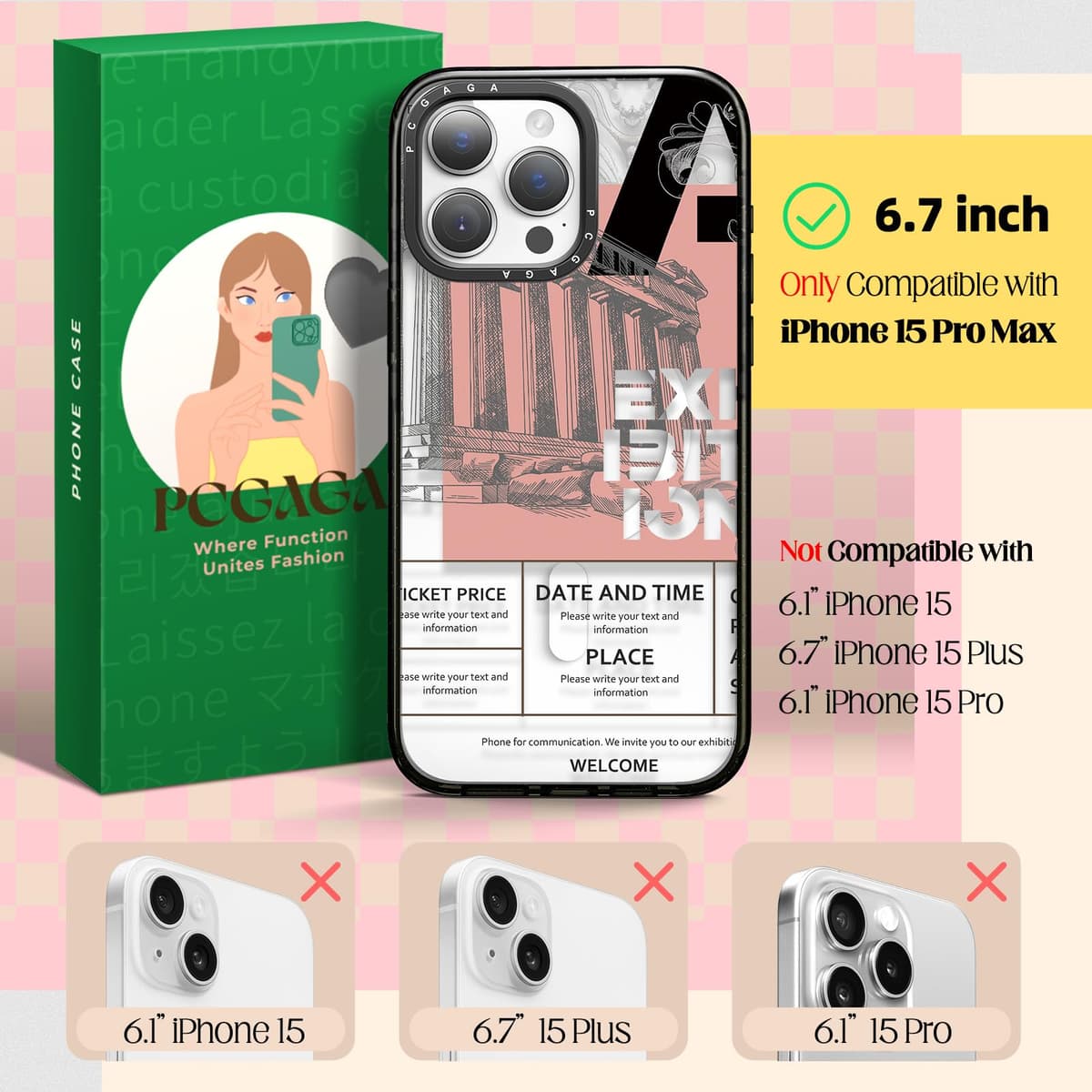 pcgaga husă iPhone 15 Pro Max, compatibilă MagSafe, magnetică cu lanț telefon folie protecție