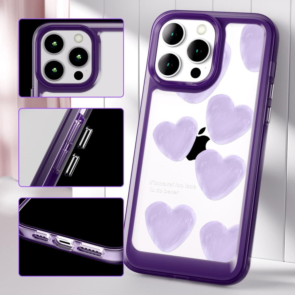 SharkProten Husă pentru iPhone 15 Pro Max TPU PC Subțire Antișoc Anti-zgâriere Protectivă Transparentă Model Floral pentru Fete Femei Violet