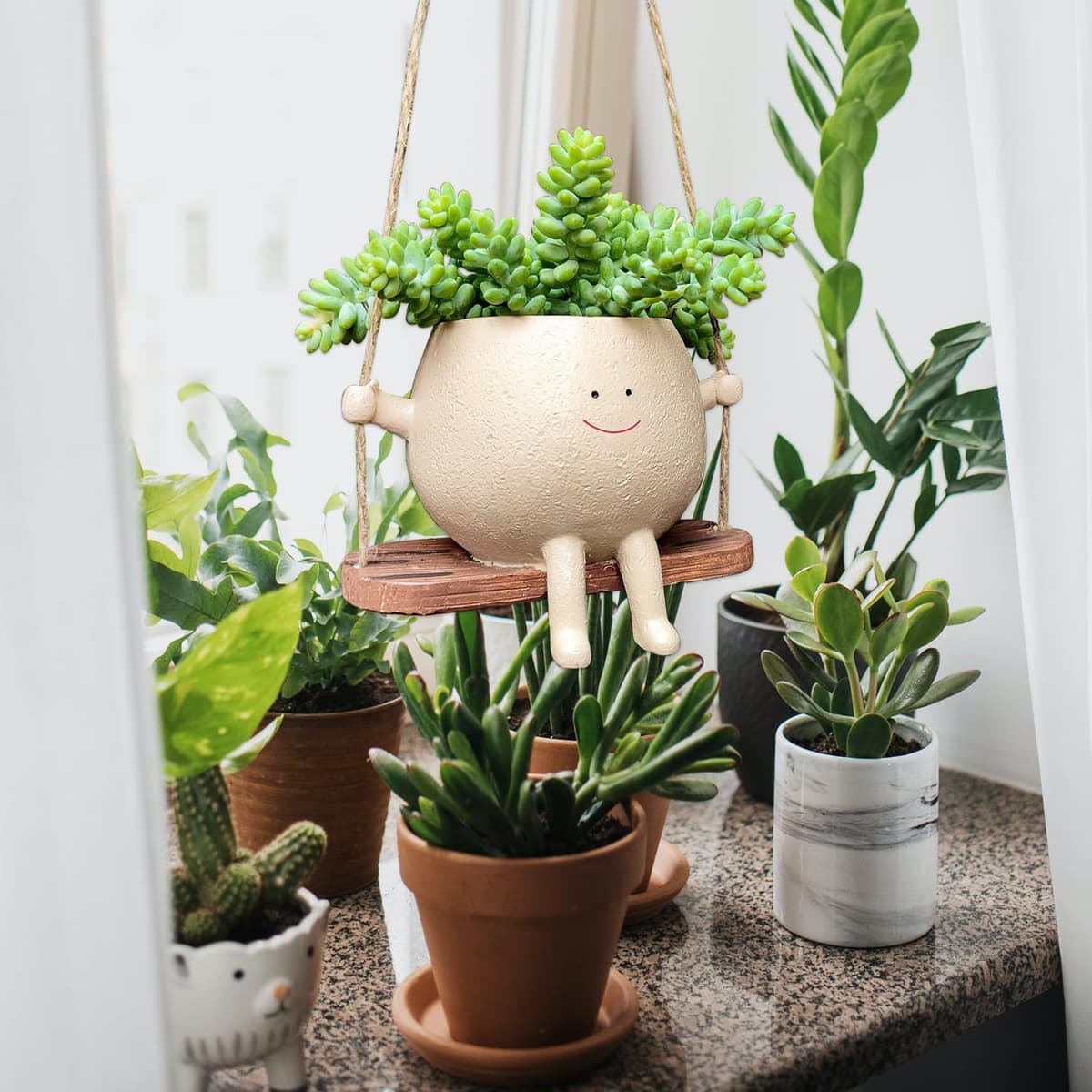 Kingovalley ghivece din rășină cap pivotant suspendate perete interior exterior, coșuri plante decorațiune casă